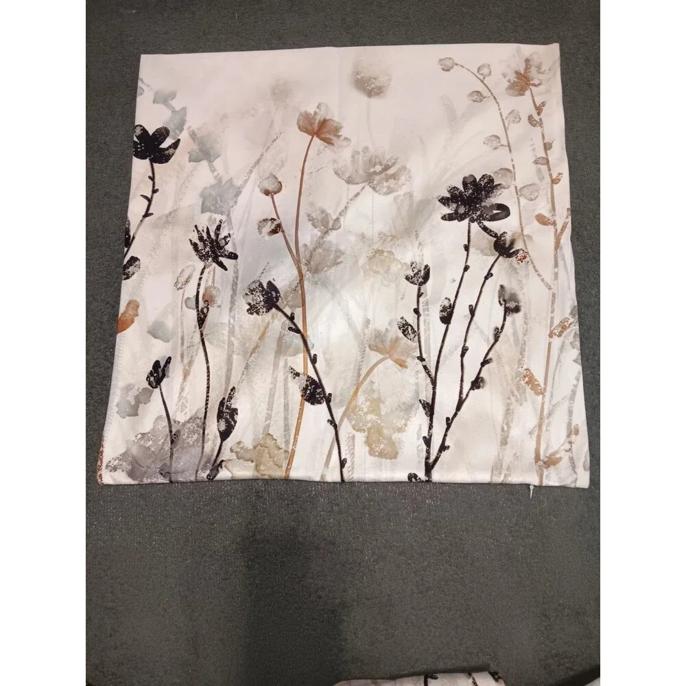 4 Pack Set Pillow Covers Grey White Gold Flowers Floral Pillowcases Couch Square